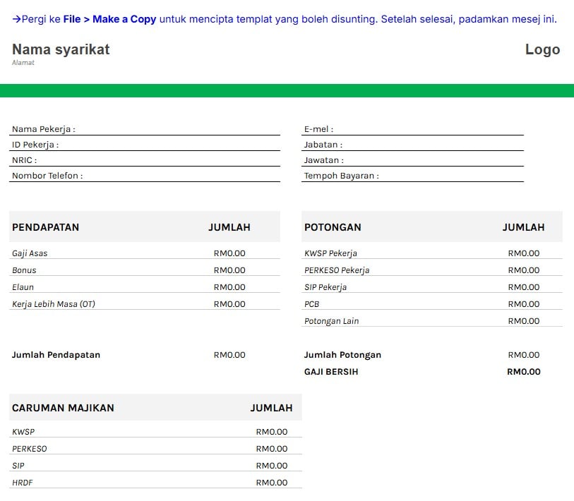 salary slip format template malay with HRDF